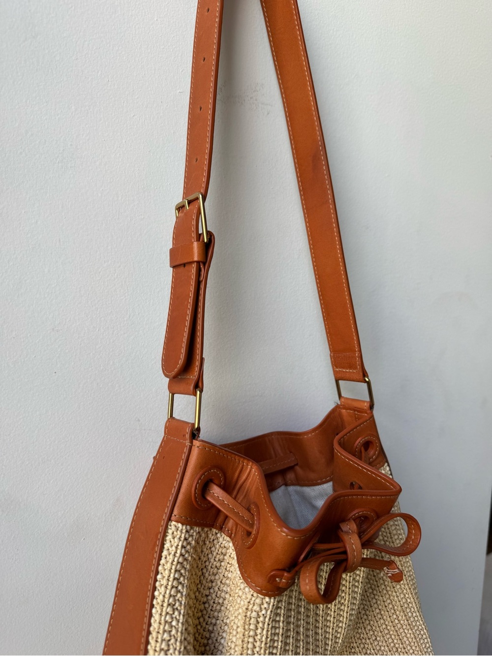 Mansur Gavriel Raffia and Leather Bucket Bag - Picture 4 of 4